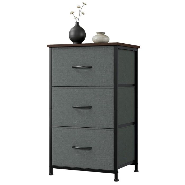 Commode slim 3 tiroirs en tissu amovible structure robuste compacte montage simple polyvalente pour chambre et salon - Gris motif