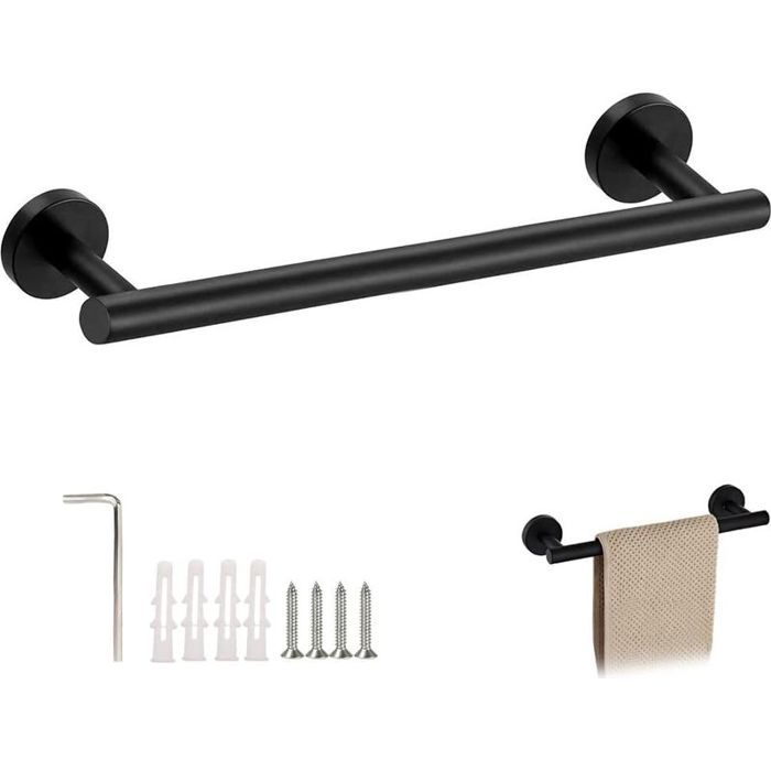 Porte-serviettes mural de 40 cm barre porte-serviettes murale en acier inoxydable 304 noir mat accessoire de salle de bain ou