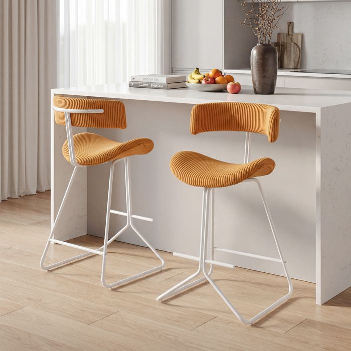 COSTWAY Lot de 2 Tabourets de Bar Velours Côtelé Orange avec Repose-pied Dossier Incurvé & Assise Rembourrée Charge 150 kg COSTWAY Lot de 2 Tabourets de Bar Velours Côtelé Orange avec Repose-pied Dossier Incurvé & Assise Rembourrée Charge 150 kg
