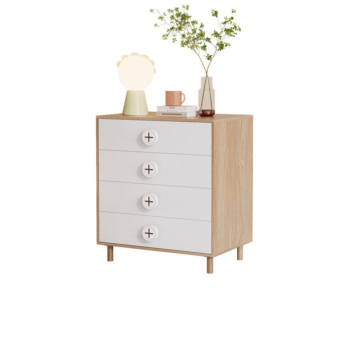 Commode de chambre – 4 tiroirs – blanc et naturel – 80 x 54 x 90 cm