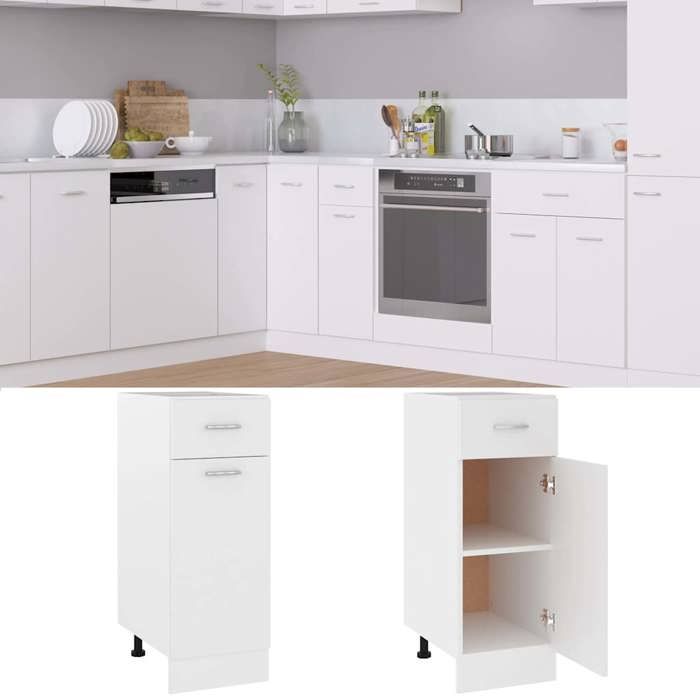 Meuble bas de cuisine - UU - Lyon - Bois dingénierie - Blanc - 1 tiroir - Facile à entretenir - 30 x 46 x 815 cm &60880