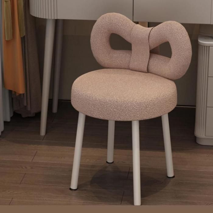 Chaise de coiffeuse raffinée à dossier haut et nœud papillon - Tissu peluche - Rose - Dressing/Salon/Chambre - Charge 150 kg