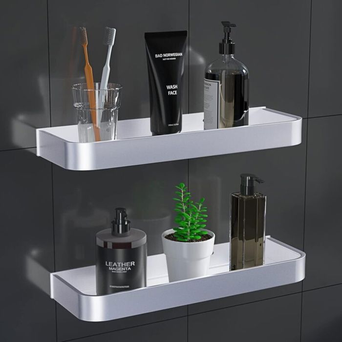 Lot de 2 étagères de douche sans perçage - Sans perçage - Étagère autocollante - Panier de douche - Étagère murale en aluminium fig.