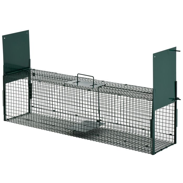 Piège Vivant Cage Attrape 100 x 25 x 28 cm Piège Fouine pour Martres Rats Souris - 2 entrées + poignée - métal vert