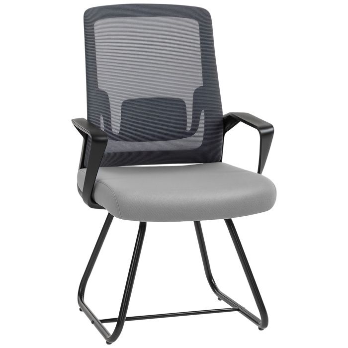 Chaise de bureau en maille respirante Gris foncé Base en métal Sans roulettes pour salle dattente et réunion