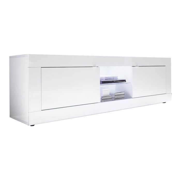 OTELLO - Meuble TV 2 Portes 2 Niches Finition Blanc Laqué Weiss avec Leds OTELLO - Meuble TV 2 Portes 2 Niches Finition Blanc Laqué Weiss avec Leds