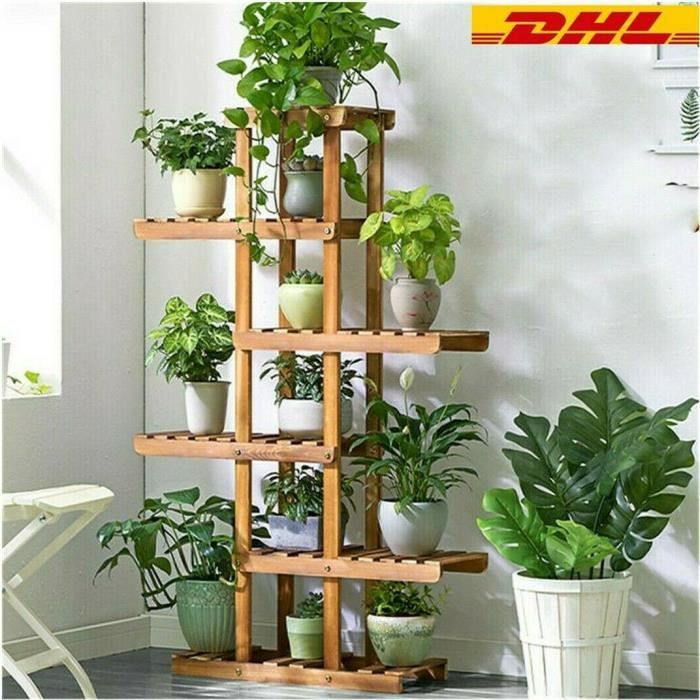 unho porte plante bois etagere echelle fleurs interieur exterieur support pot de fleurs pour maison jardin balcon terrasse cdiscount maison