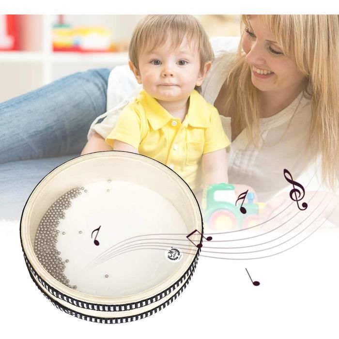 Tambour océanique, petit tambour de mer portable de 15,5 cm avec perles en bois d'érable et coque en bois d'érable - Instrument de musique à percussion pour effet sonore de l'océan, enfants
