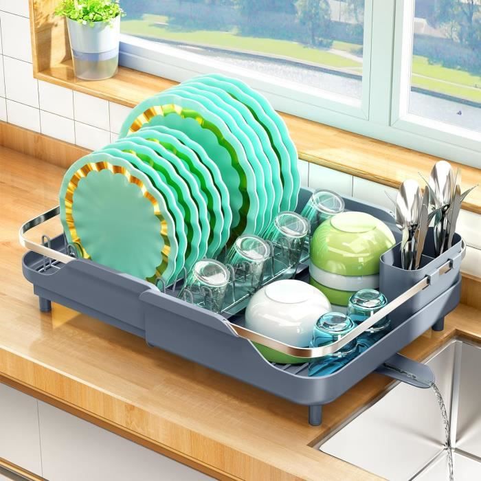 Cuisine vaisselle égouttoir avec bac de drainage, porte - couverts et  égouttoir pour comptoir ou évier