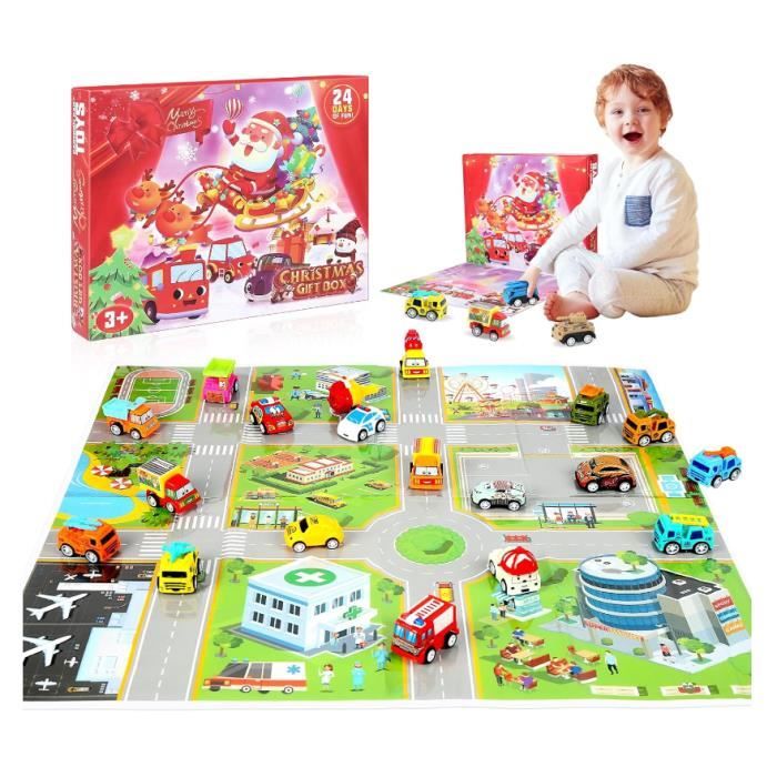 Jouet Enfant 2023 Voiture Enfant Cadeau de Noël Jouet Garcon Fille 2-7 ans  Cadeaux pour Garcon de 2-7 ans Enfant avec 24 Voitures