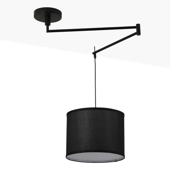 Suspension - Neck - E27 - Noir - Tissu - Chrome - Design Contemporain