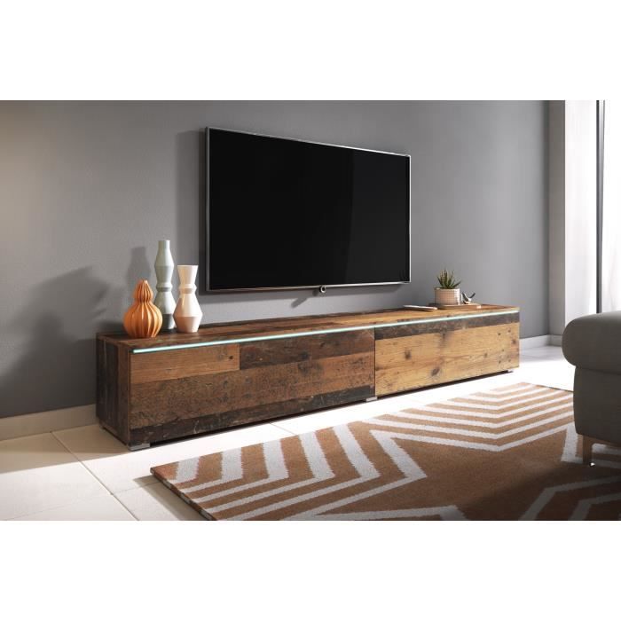meuble tv / meuble de salon - lowboard d- 180 cm - style ancien - avec led