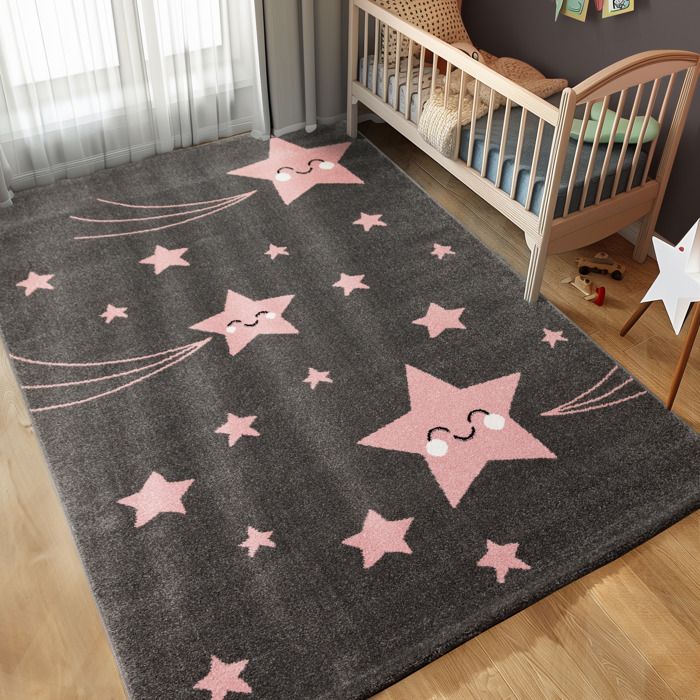 Tapis chambre d´enfant étoile filante Gris-Rose (80x150 cm ...