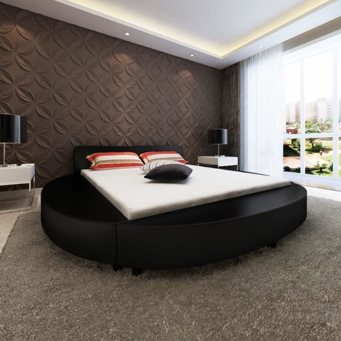 Magnifique Cadre De Lit Rond 180 X 200 Cm Cuir Artificiel Noir Achat Vente Structure De Lit Magnifique Cadre De Lit Rond Cdiscount