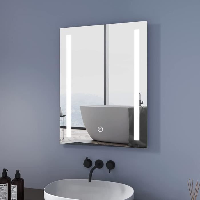 Miroir Salle De Bain LED Anti-buée - 50x70 Cm - 3 Lumières Réglables - Cadre Noir - Étanche IP44 - Installation Murale