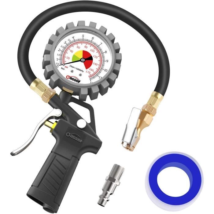 Anykuu Manomètre Pression Pneus Numérique 220 PSI - Gonfleur Portable Avec 15 Accessoires Voiture Moto Vélo
