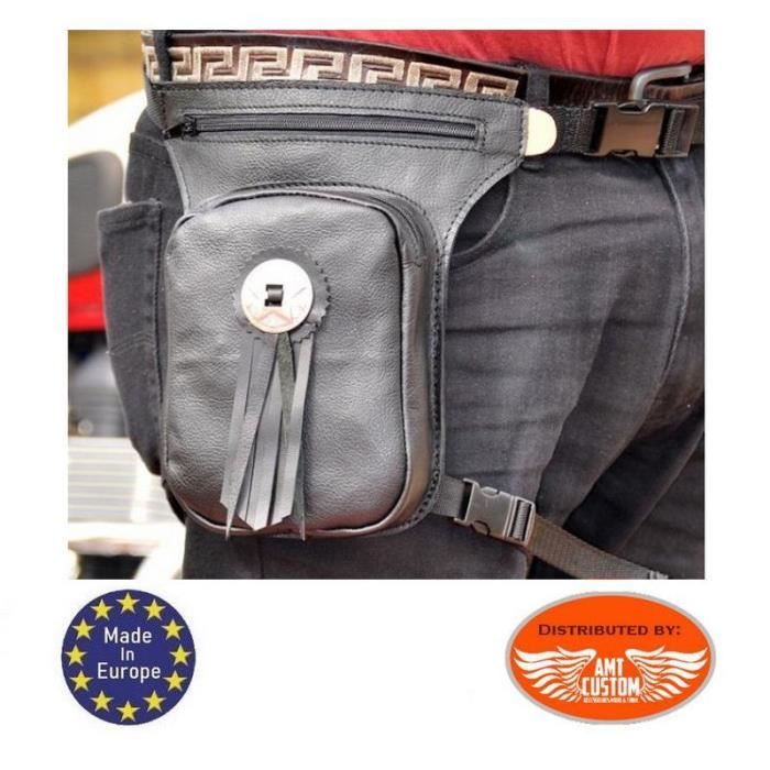 Sacoche de Jambe Cuir Noir Concho Biker Cdiscount Auto