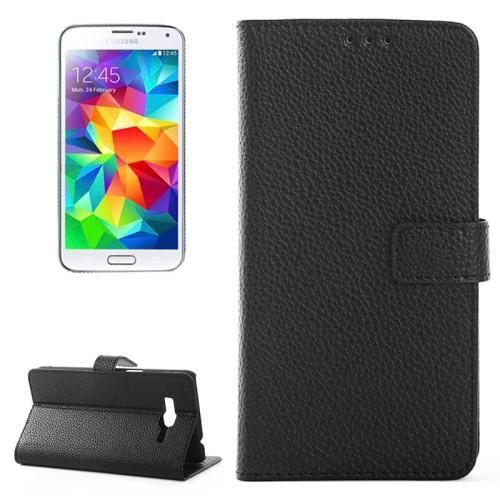 Etui cuir Samsung Galaxy Grand Prime 0F Noir Litchi Texture Clapet ...