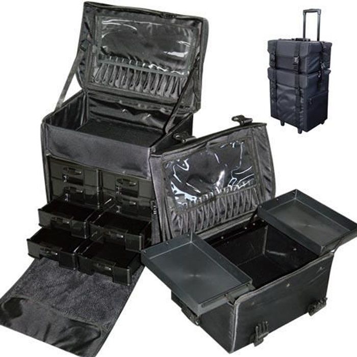 Valise Trolley Beaute Multi Rangements Tissu Matelasse Resistant