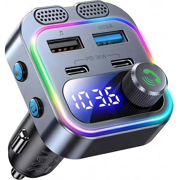 Émetteur FM Bluetooth Pour Voiture - Bluetooth 5.0, Double Ports USB, Allume-cigare, Avec écran LED