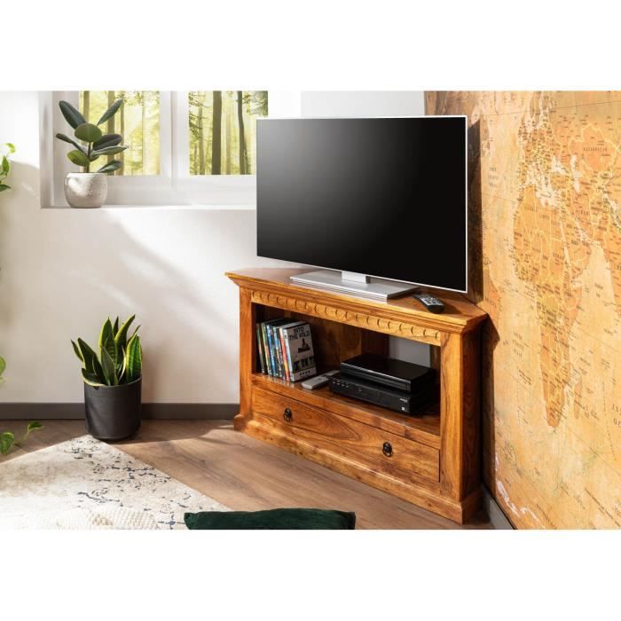 meuble tv d'angle en laque ivoire et cèdre d'Amérique
