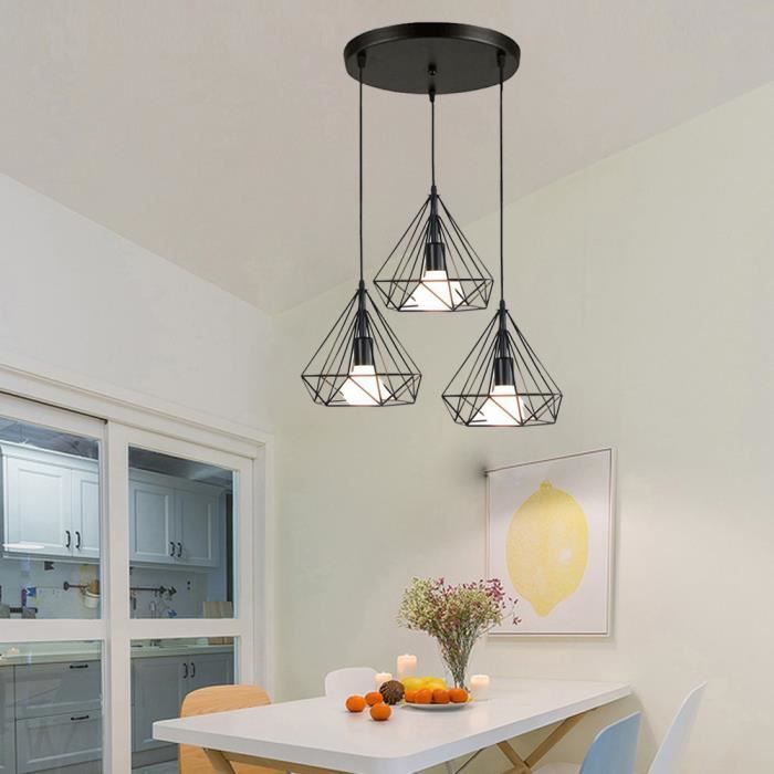 Abat Jour Cage Diamant En Fer 3 Luminaire Lustre Suspension