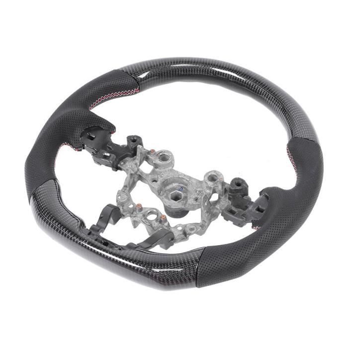 Volant Sport Cuir & Carbone Pour VW Golf MK7 - Fond Plat, Coutures Rouges & Poignée Perforée - 2015-2019