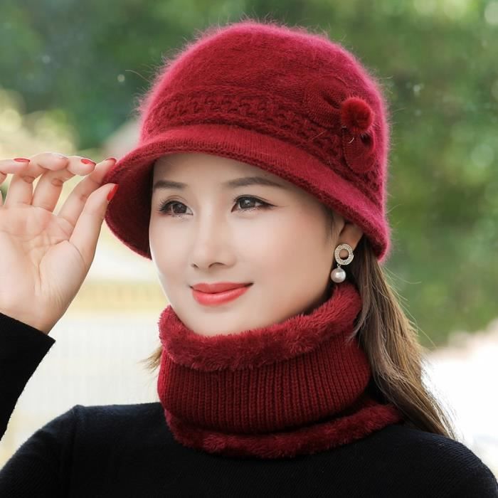 Casquette,Ensemble bonnet et écharpe pour femmes, chapeau d'hiver, garde au  chaud, pour l'extérieur, avec - Type Red-55cm-58cm - Cdiscount Prêt-à-Porter