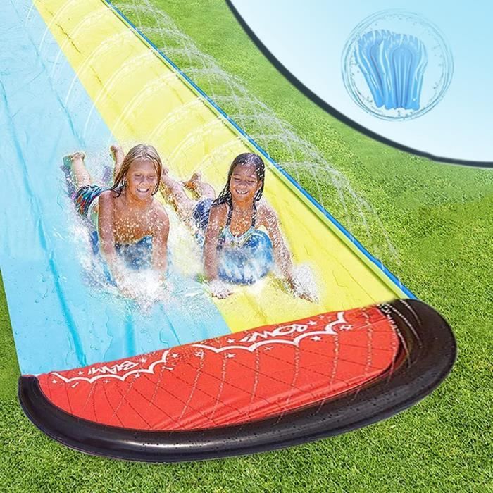 Toboggan Aquatique 610cm X 140cm Avec 2 Planches - Double Glissade Pour Jardin Et Pelouse - AVCXEC