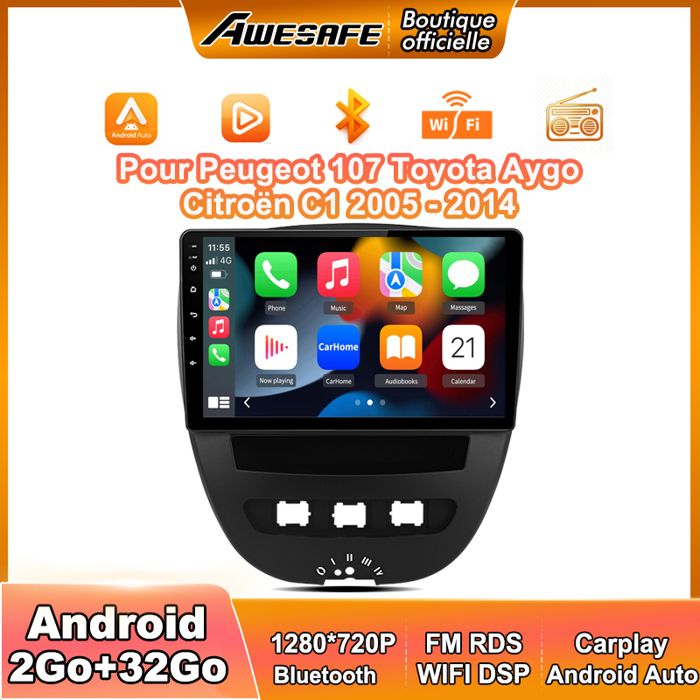 Autoradio sans Fil Carplay pour Citroën C1/Toyota Aygo/Peugeot 107