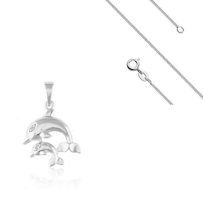 Pendentif "dauphin cristal " enfant argent massif 925/000 garanti