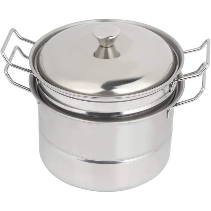 Marmite Vapeur 2 Niveaux En Acier Inoxydable - Diamètre 27 Cm, Avec Couvercle En Verre, Pour Cuisson Saine