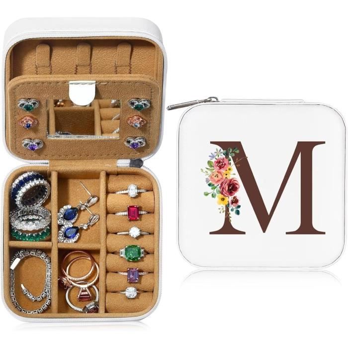 Boîte à Bijoux Sinekong Avec Initiale L - Cuir PU, Miroir - 10x10x5cm - Idée Cadeau Femme