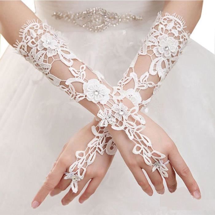 DAMILY Gants de mariage gants dentelle pour mari e mitaine strass