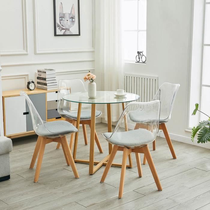 Dorafair Table A Manger Ronde Verre Transparent Design 4 Chaises