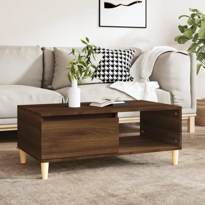 famirosa table basse chêne marron 90x50x36,5 cm bois d'ingénierie-051