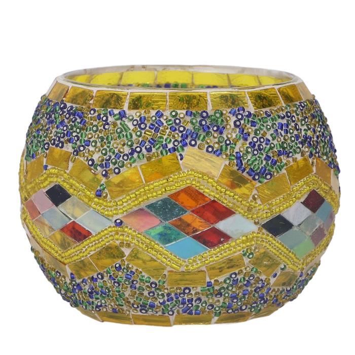 2 Photophores En Verre Coloré Mosaïque - 6x6x4.5 Cm - Pour Bougie Chauffe-plat - Décoration Romantique