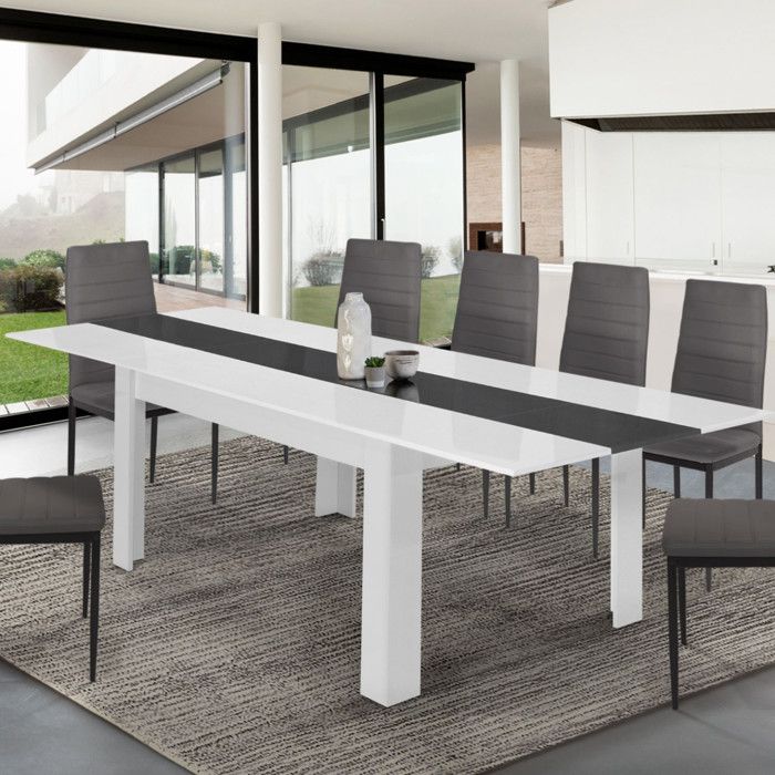 Table extensible moderne aspect marbre - Pieds réglables - Idéale salle