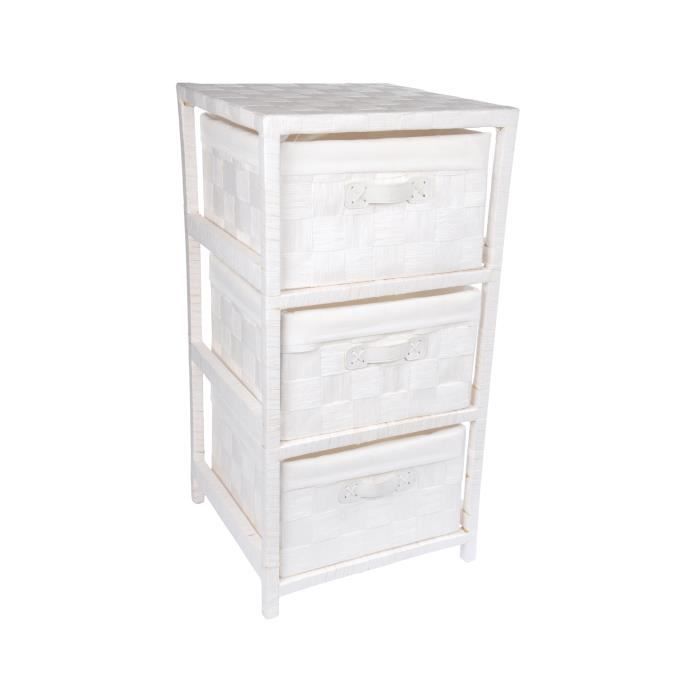 Meuble De Rangement 3 Tiroirs Bois Et Papier Tresse 32 X 32 X