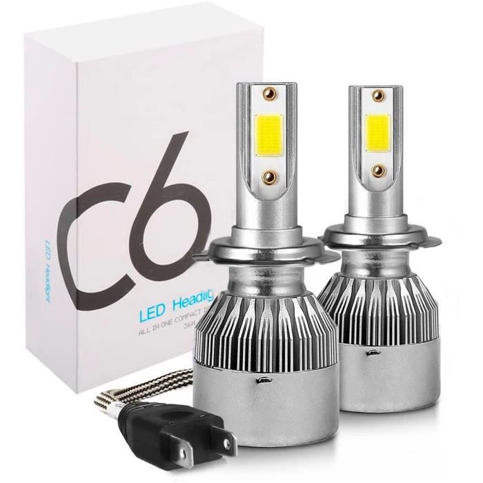 Paire d'ampoules LED H7 C6 pour phares de voiture moto 3800LM 36W lumièr blanche