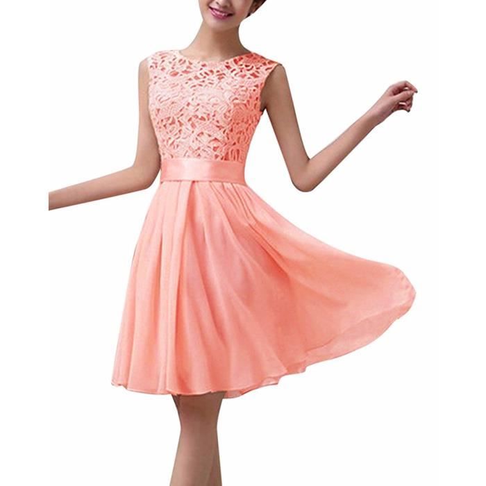 Minetom Femmes Ete Dentelle Cocktail Mariage Soiree Col Rond Sans Manches Mini Robe Soiree Rockabilly Swing Robe Rose Cdiscount Pret a Porter