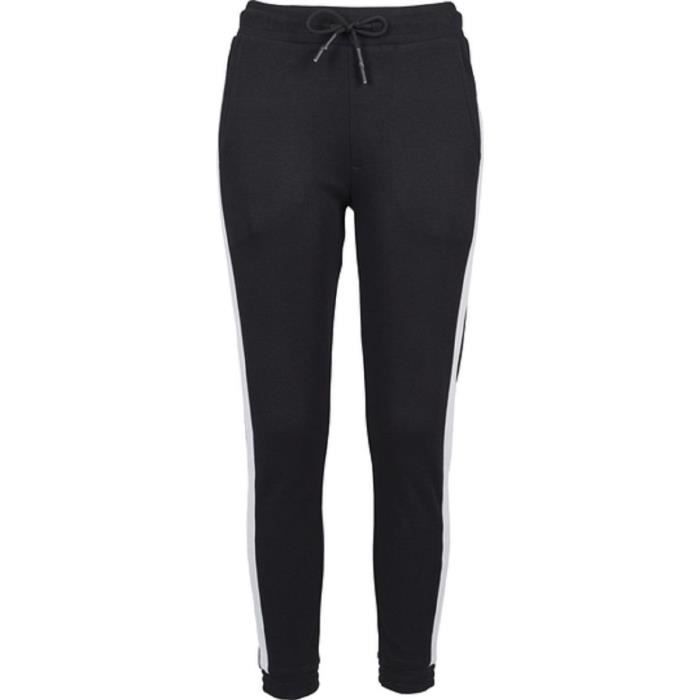 pantalon de running pour femme by103 noir et blanc en coton avec poches et bande contrastée