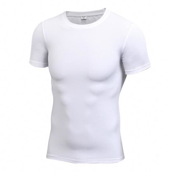 T-shirt de Compression Homme - ZEWOW - Manches Courtes - Blanc - Fitness