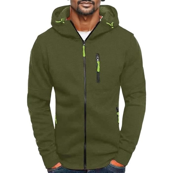 Sweat a capuche zippe pour homme Marque Automne Hiver Vert Manches longues Verte Cdiscount Pret a Porter