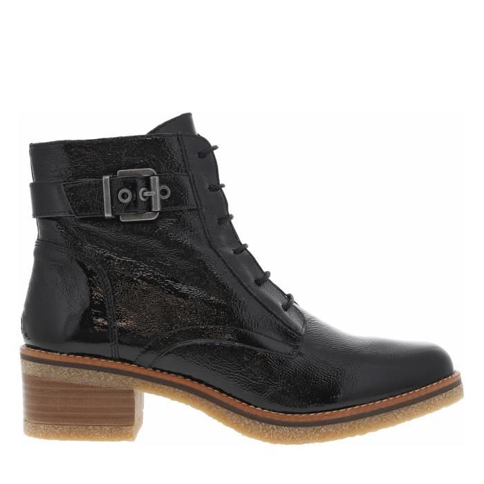 Bottines Femme Dorking Cuir Noir Talon decroche moyen 5cm Hauteur de tige 12cm