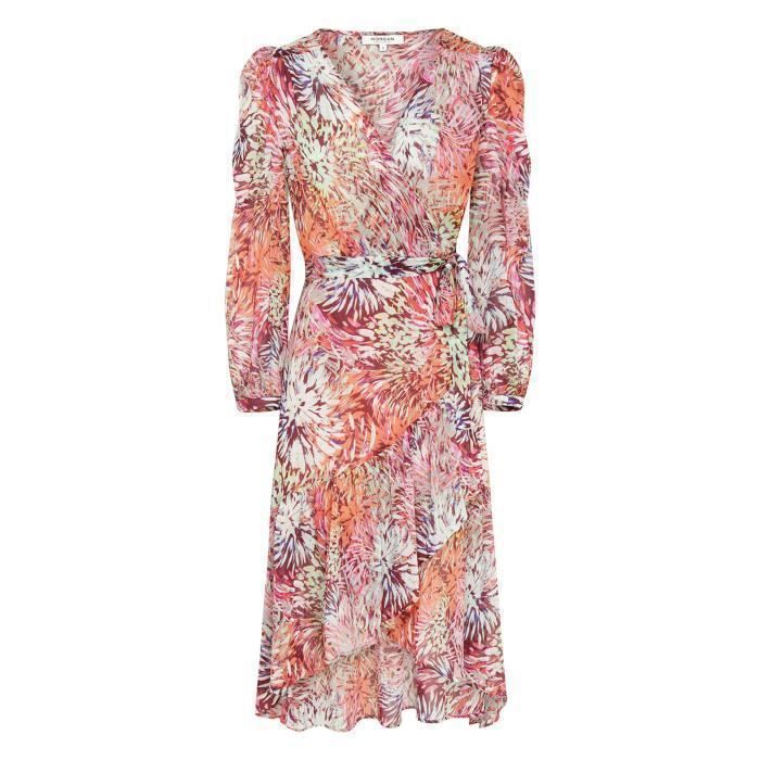 Robe longue Morgan Rouge Coupe portefeuille Manches longues Col cache coeur Rouge blanc orange et jaune Cdiscount Pret a Porter
