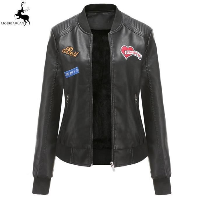 Mobigarlan Marque Veste Femme Blouson En Cuir Nouveau Mode Veste En Cuir Pu Automne Hiver Decontractee Plus Velours Blouson Noir Cdiscount Pret A Porter