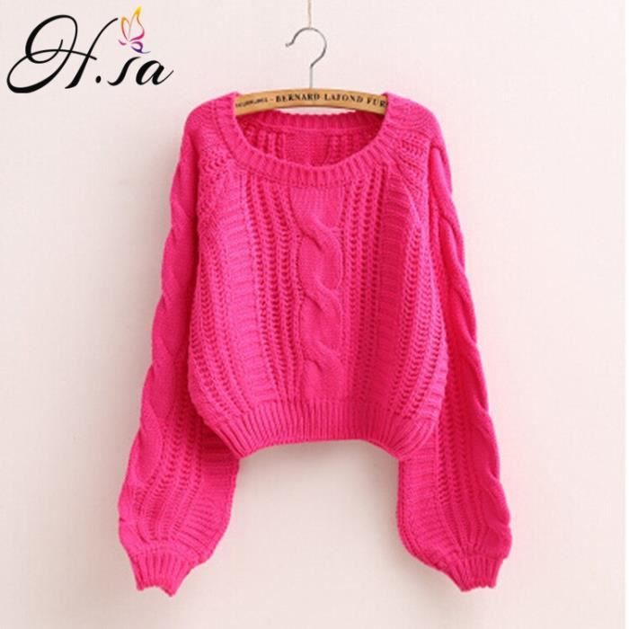 PULL H.SA Pull en maillles pour femme vetement pour dame de couleur jaune bonbon harajuku court Type LM8555 Rose Pink Blanc Cdiscount Pret a Porter
