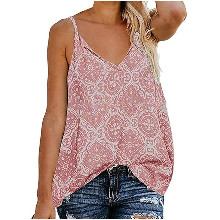 Top Débardeur Caroll Rose à Fleurs - Taille 42 - Polyamide - Occasion Très Bon état