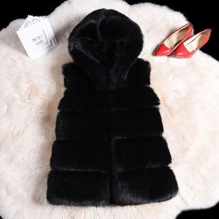 Gilet 2020 hiver sans manches fausse fourrure manteau avec capuche